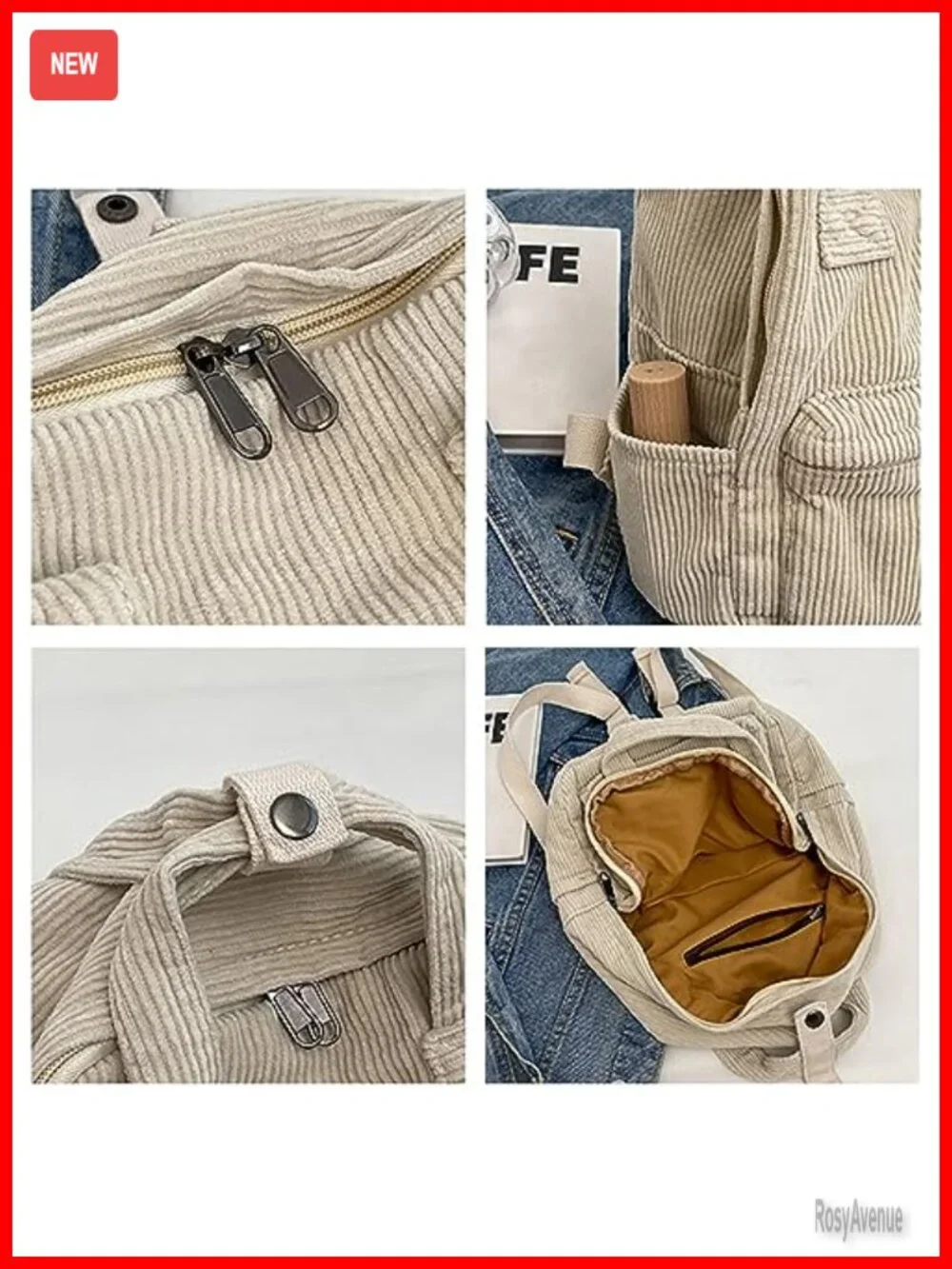 Small Corduroy Backpack Purse for Women - Vintage Mini Travel Daypack